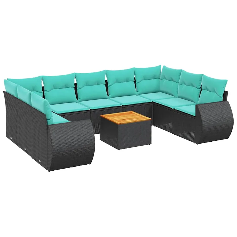 Ensemble de canapé de jardin 10 pcs avec coussins noir résine tressée - 2