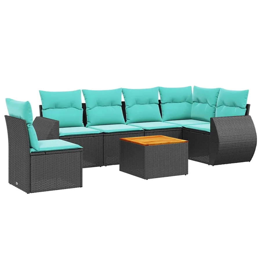 Ensemble de canapé de jardin 7 pcs avec coussins noir résine tressée - 2