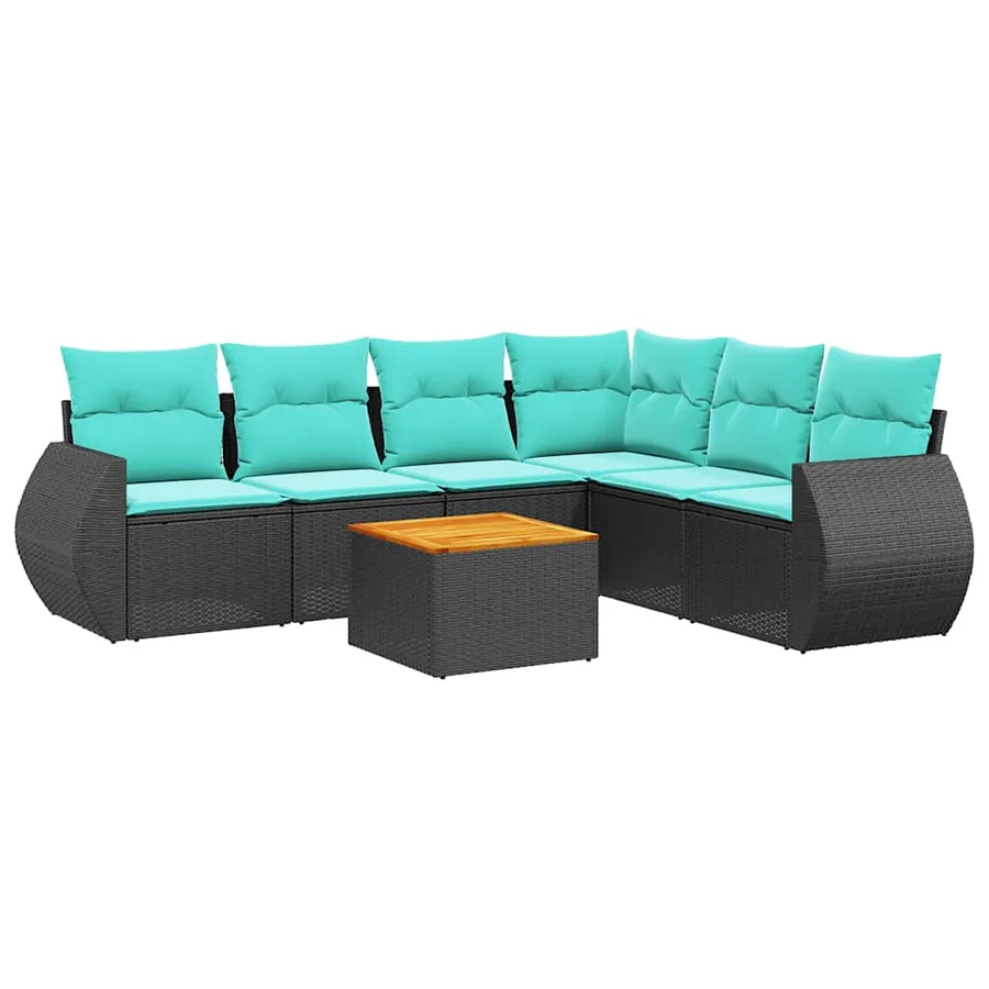 Ensemble de canapé de jardin 7 pcs avec coussins noir résine tressée - 2