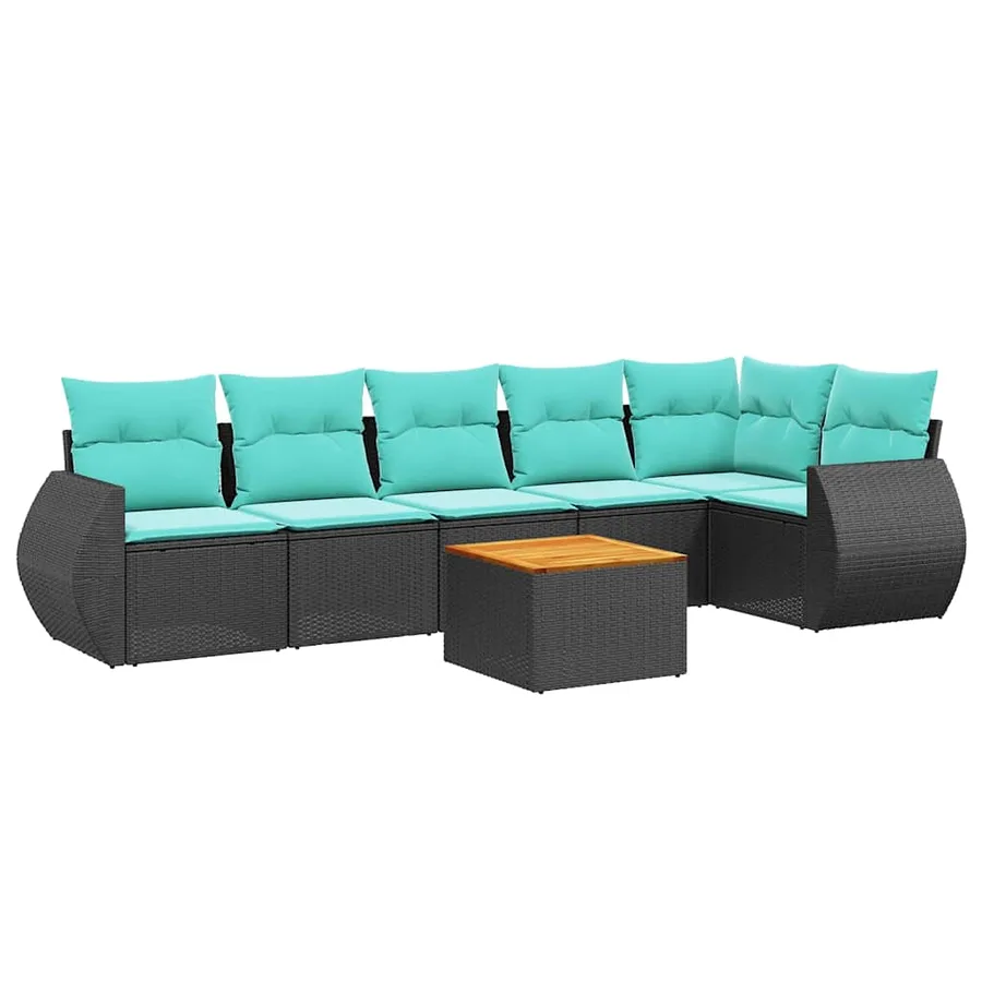 Ensemble de canapé de jardin 7 pcs avec coussins noir résine tressée - 2