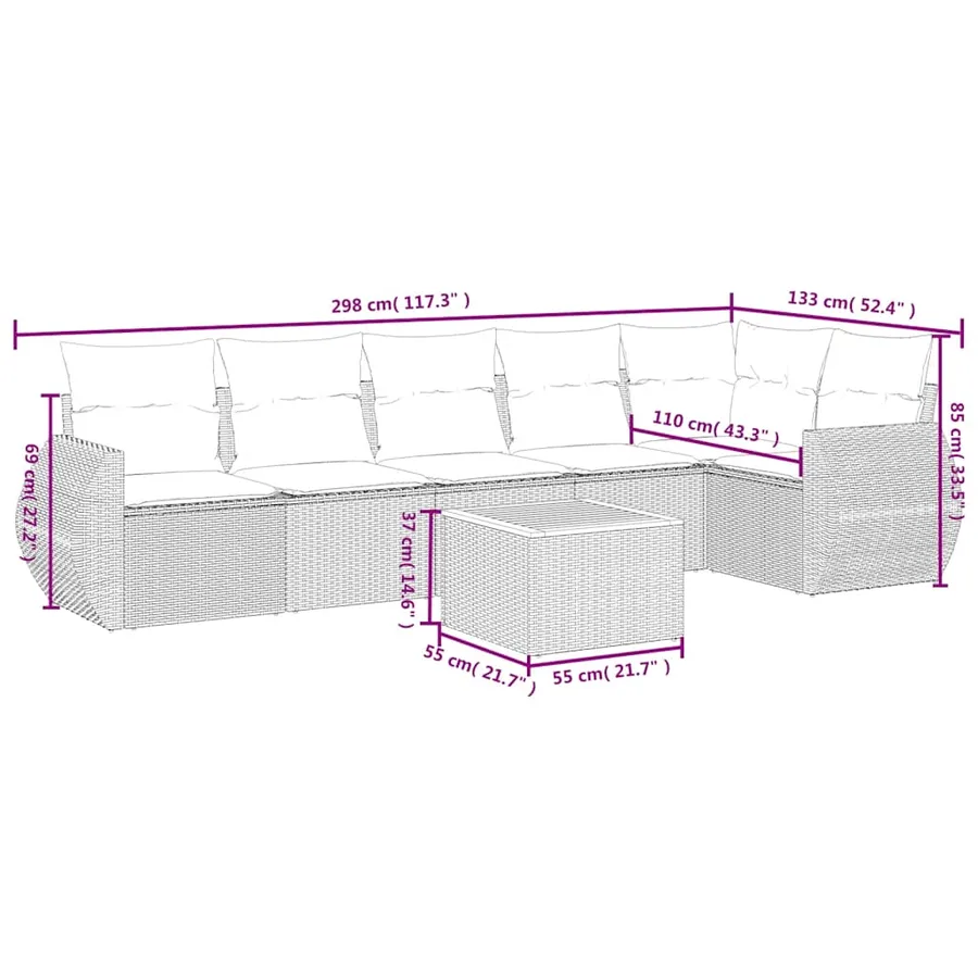 Ensemble de canapé de jardin 7 pcs avec coussins noir résine tressée - 8