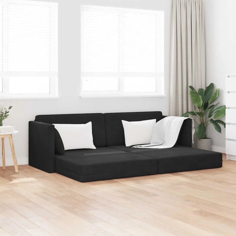 Canapé-lit au sol Noir 213 x 70 x 77 cm Velours