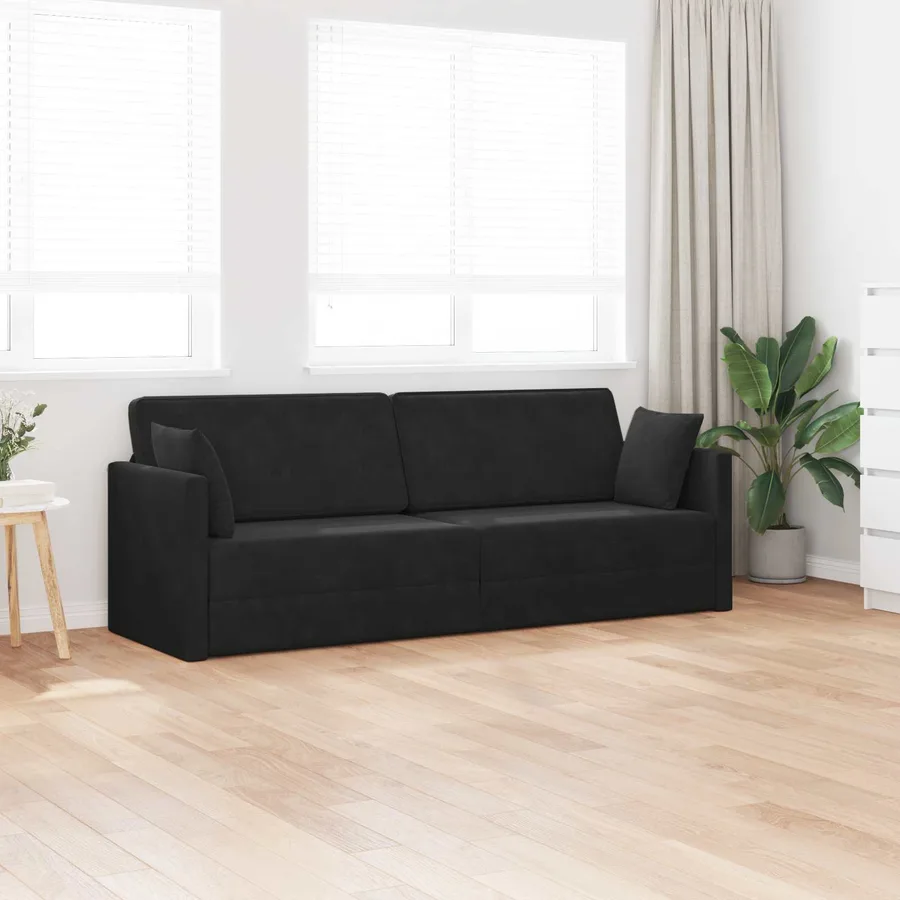 Canapé-lit au sol Noir 213 x 70 x 77 cm Velours - 3