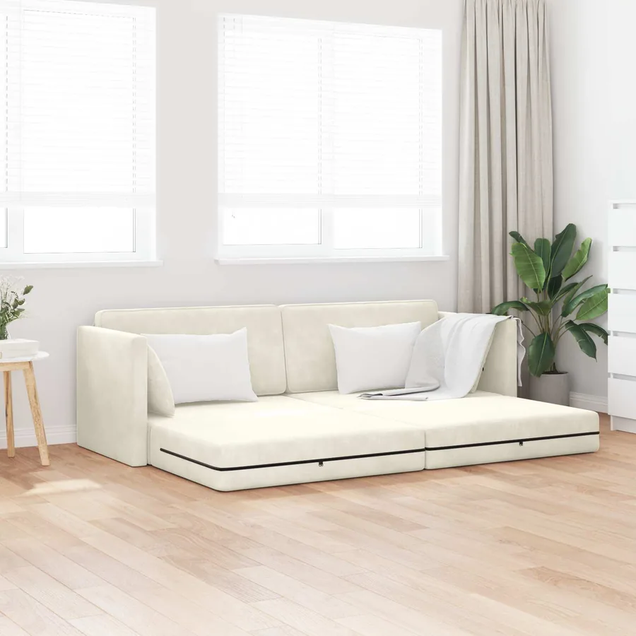 Canapé-lit au sol Crème 213 x 70 x 77 cm Velours