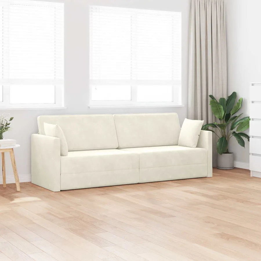 Canapé-lit au sol Crème 213 x 70 x 77 cm Velours - 3