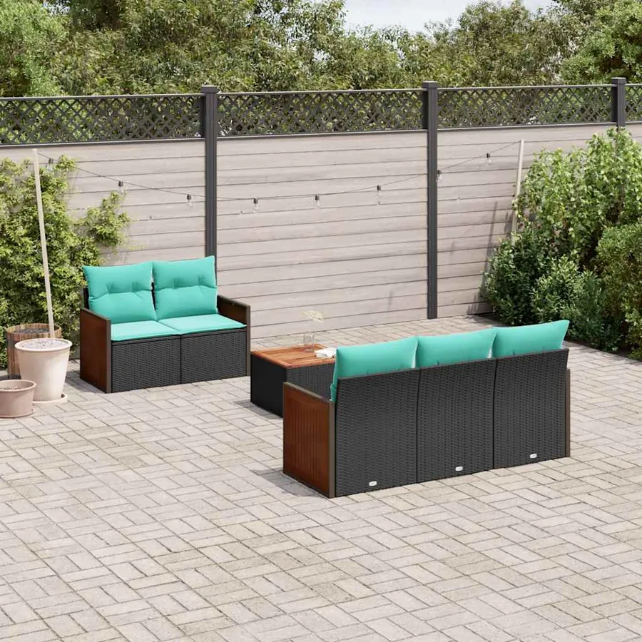 Ensemble de canapé de jardin 6 pcs avec coussins noir résine tressée