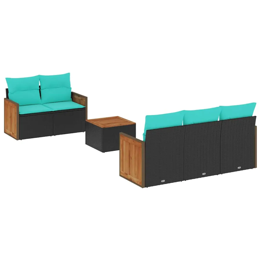Ensemble de canapé de jardin 6 pcs avec coussins noir résine tressée - 2