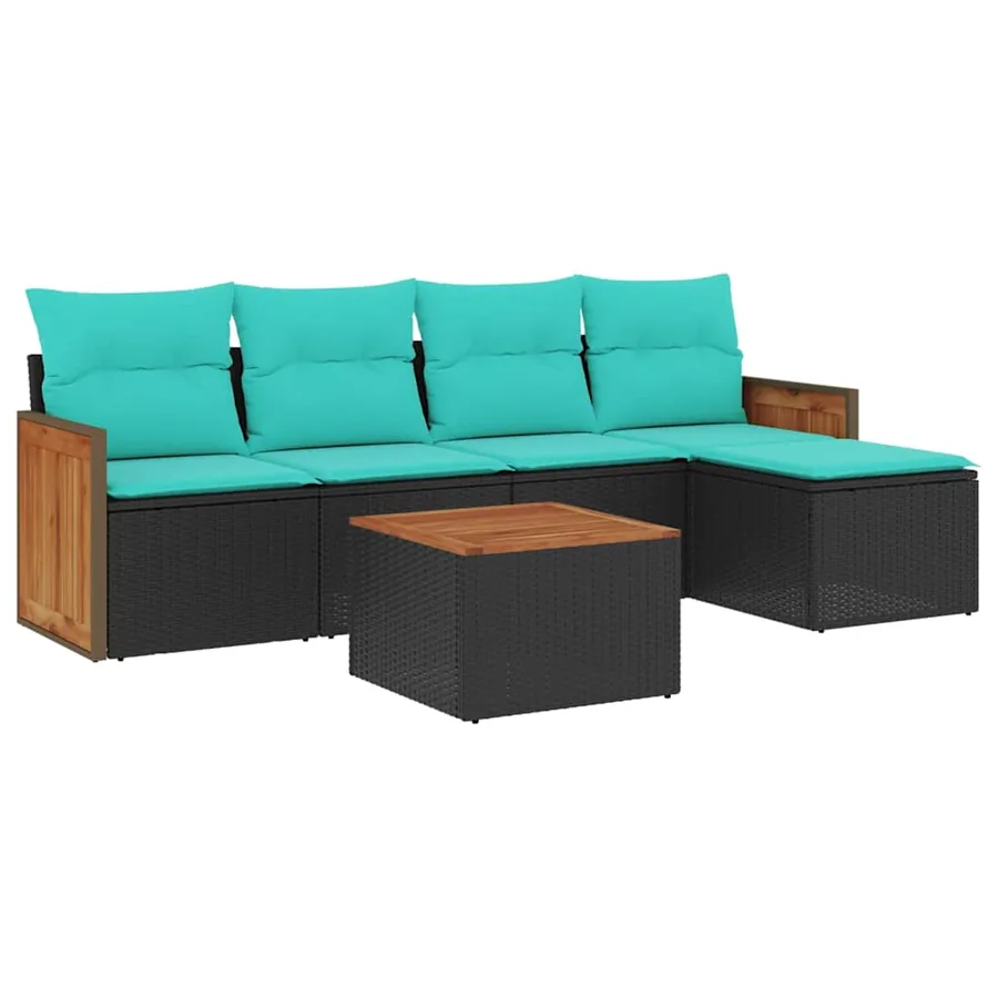 Ensemble de canapé de jardin 6 pcs avec coussins noir résine tressée - 2