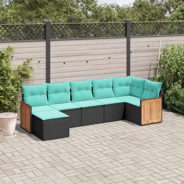Salon de jardin 7 pcs avec coussins noir résine tressée 62 x 62 x 69 cm - 56,4 kg