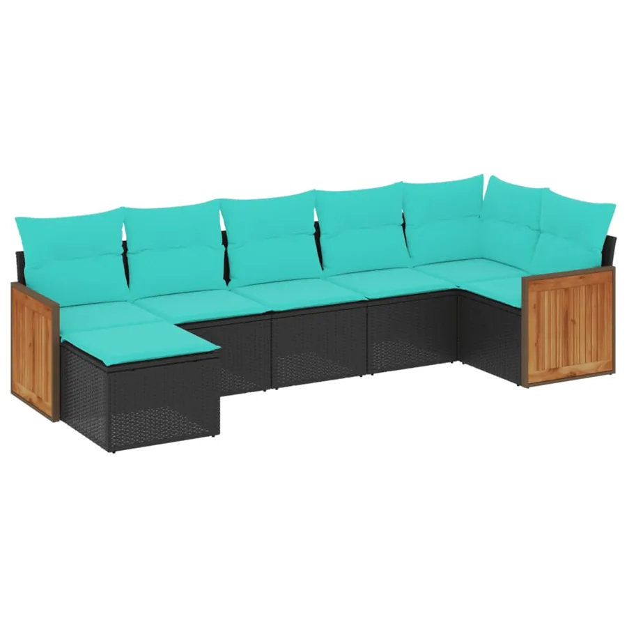 Salon de jardin 7 pcs avec coussins noir résine tressée 62 x 62 x 69 cm - 56,4 kg - 2