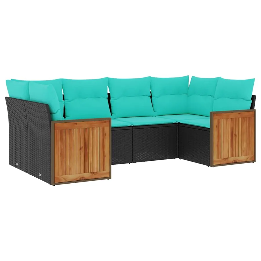 Salon de jardin 6 pcs avec coussins noir résine tressée - 2