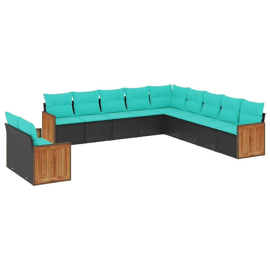 Salon de jardin 11 pcs avec coussins noir résine tressée - 2