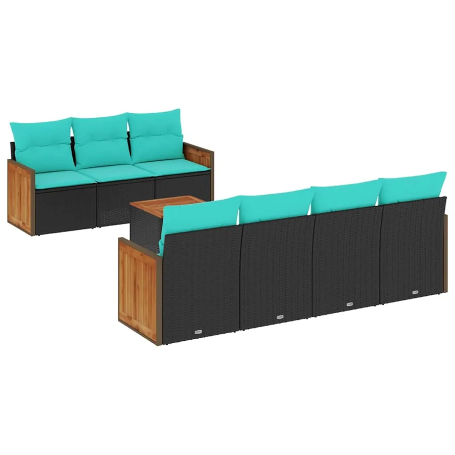 Ensemble de canapé de jardin 8 pcs avec coussins noir résine tressée - 2