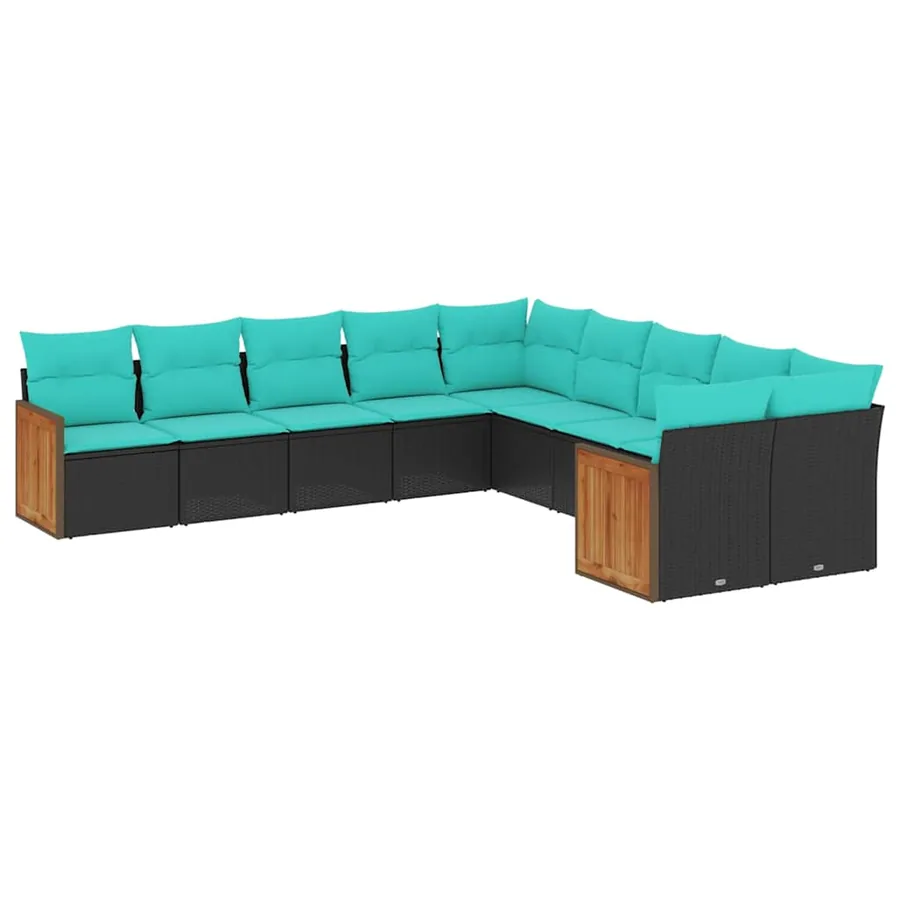Salon de jardin 10 pcs avec coussins noir résine tressée - 2