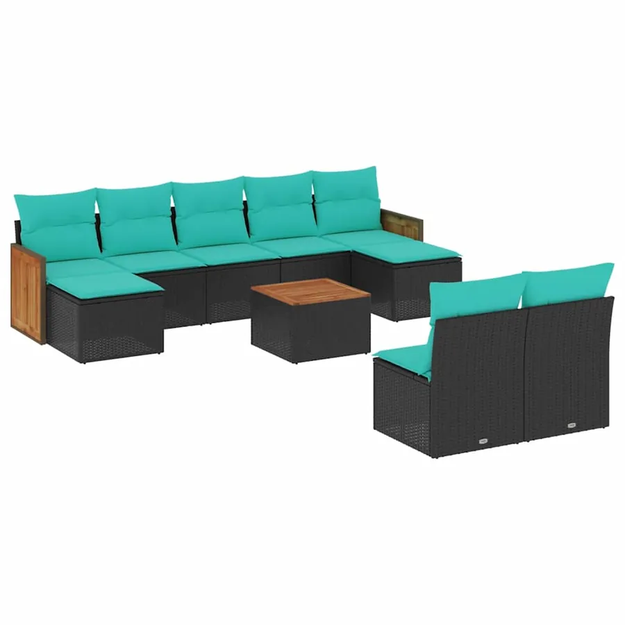 Ensemble de canapé de jardin 10 pcs avec coussins noir résine tressée - 2