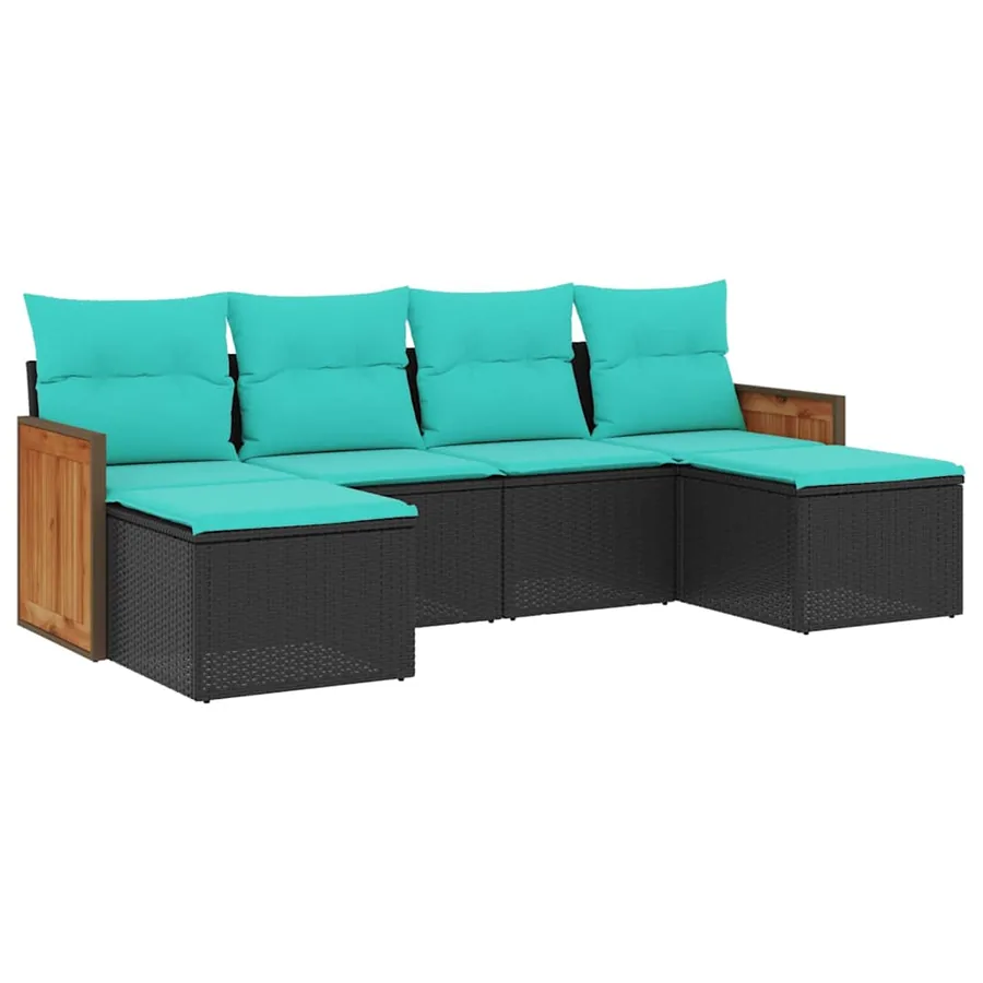 Salon de jardin 6 pcs avec coussins noir résine tressée - 2