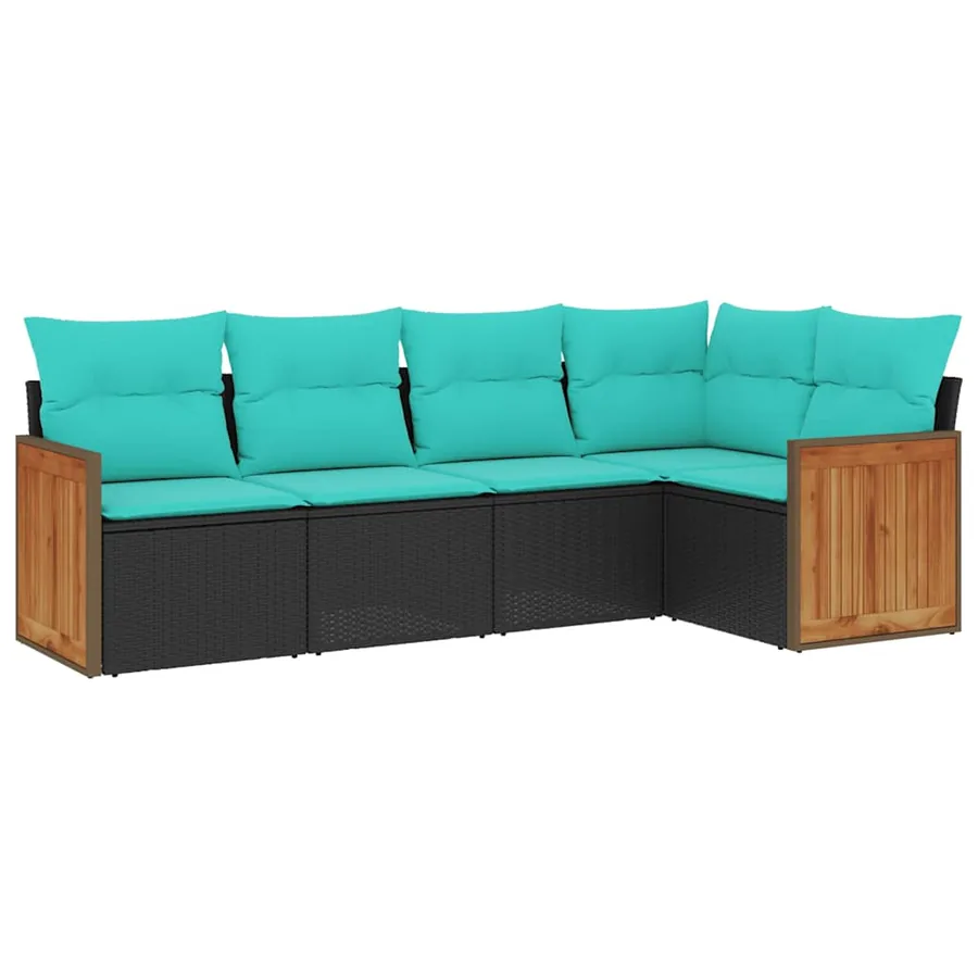 Salon de jardin 5 pcs avec coussins noir résine tressée - 2