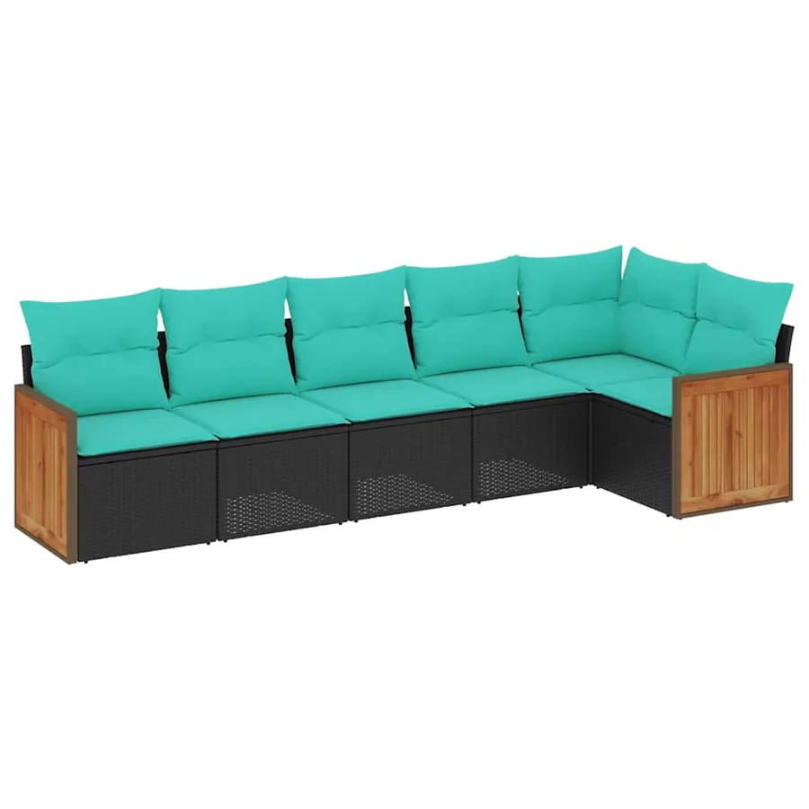 Salon de jardin 6 pcs avec coussins noir résine tressée - 2