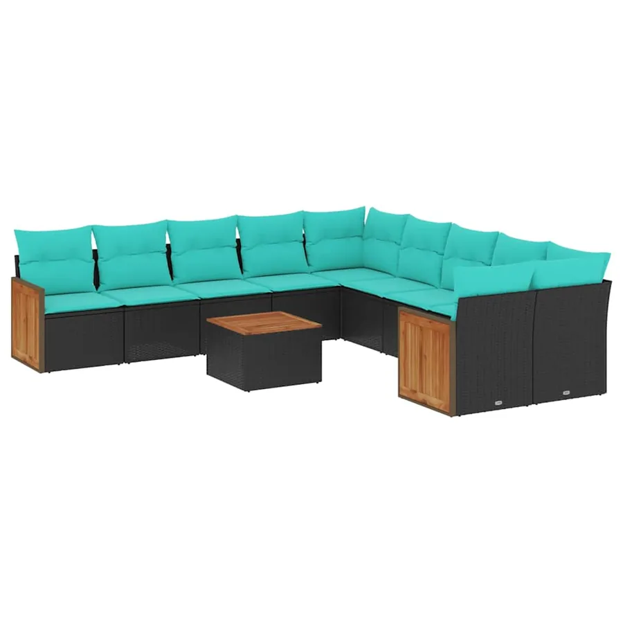 Ensemble de canapé de jardin 11 pcs avec coussins noir résine tressée - 2