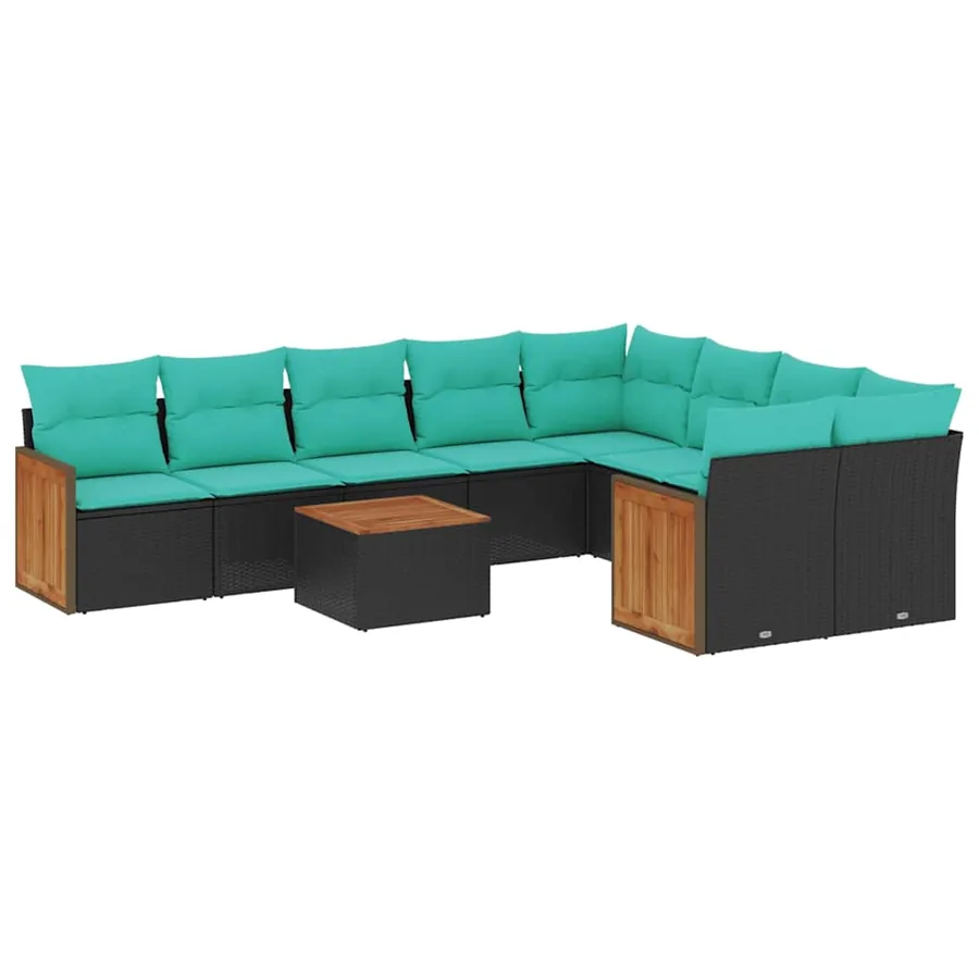 Ensemble de canapé de jardin 10 pcs avec coussins noir résine tressée - 2