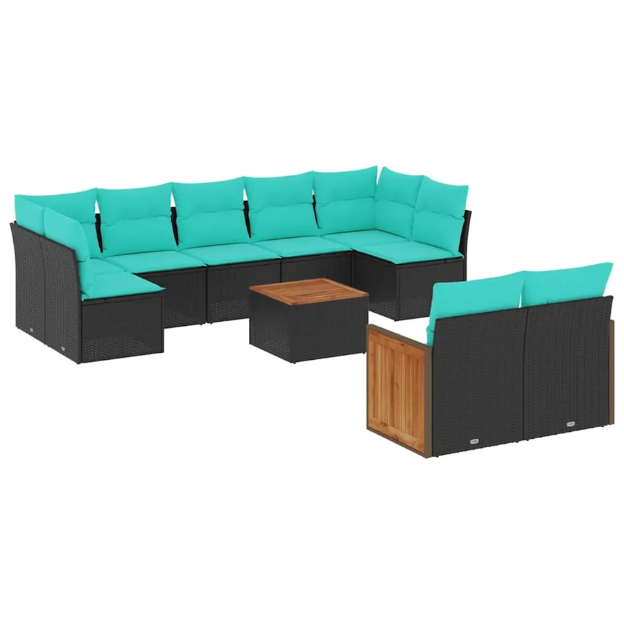 Ensemble de canapé de jardin 10 pcs avec coussins noir résine tressée - 2