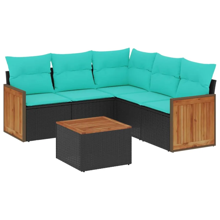 Ensemble de canapé de jardin 6 pcs avec coussins noir résine tressée - 2