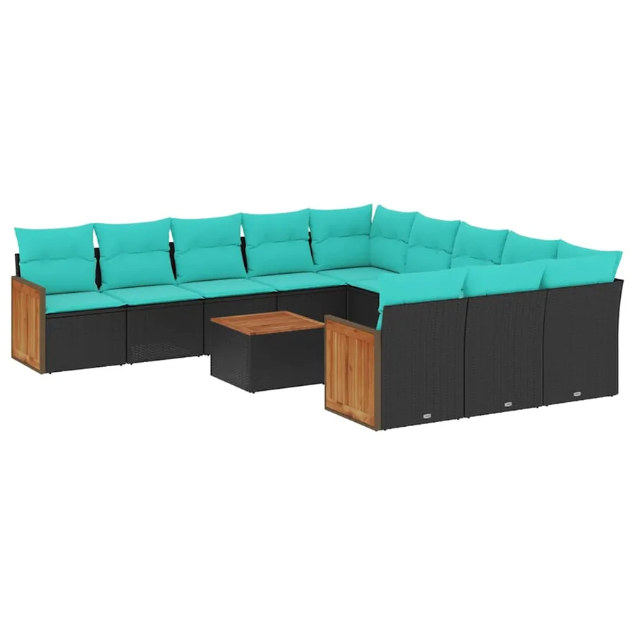 Ensemble de canapé de jardin 12 pcs avec coussins noir résine tressée - 2