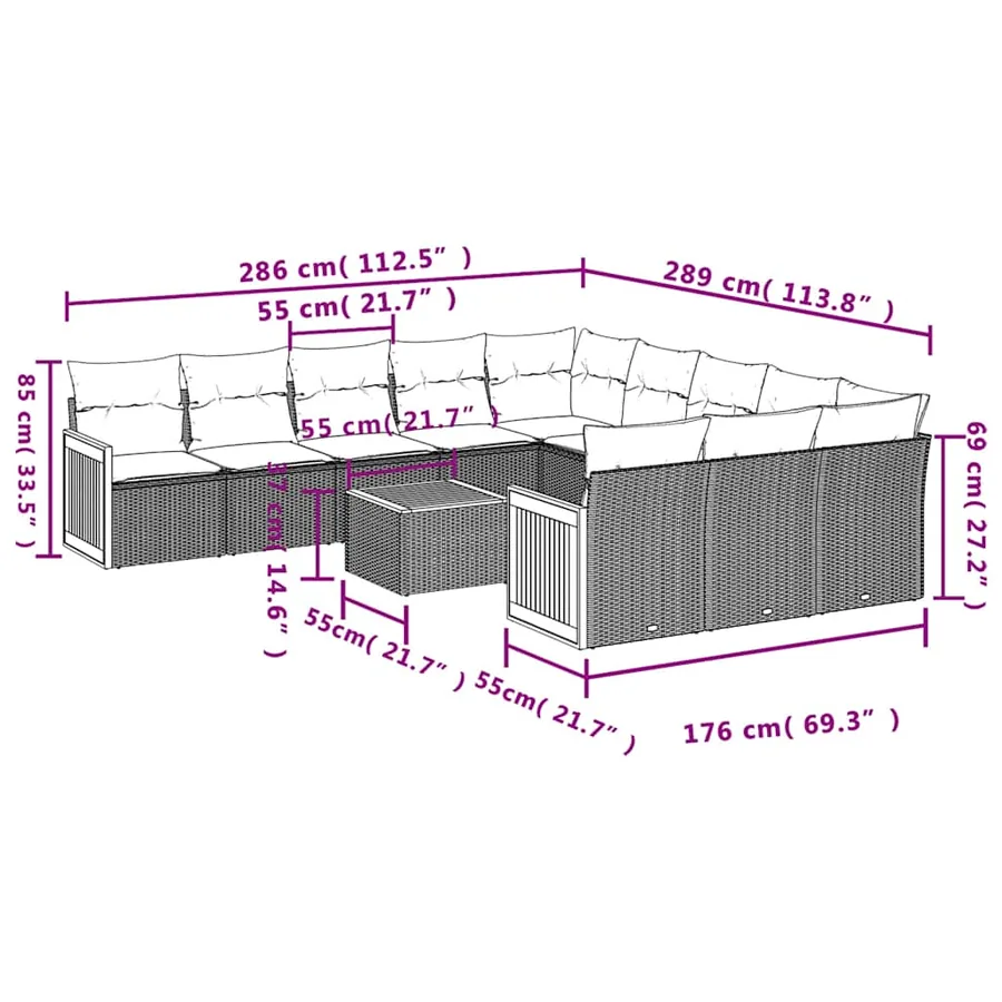 Ensemble de canapé de jardin 12 pcs avec coussins noir résine tressée - 8