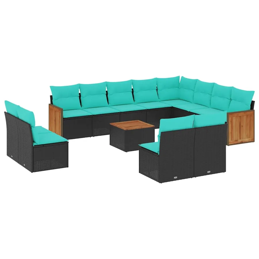 Ensemble de canapé de jardin 13 pcs avec coussins noir résine tressée - 2