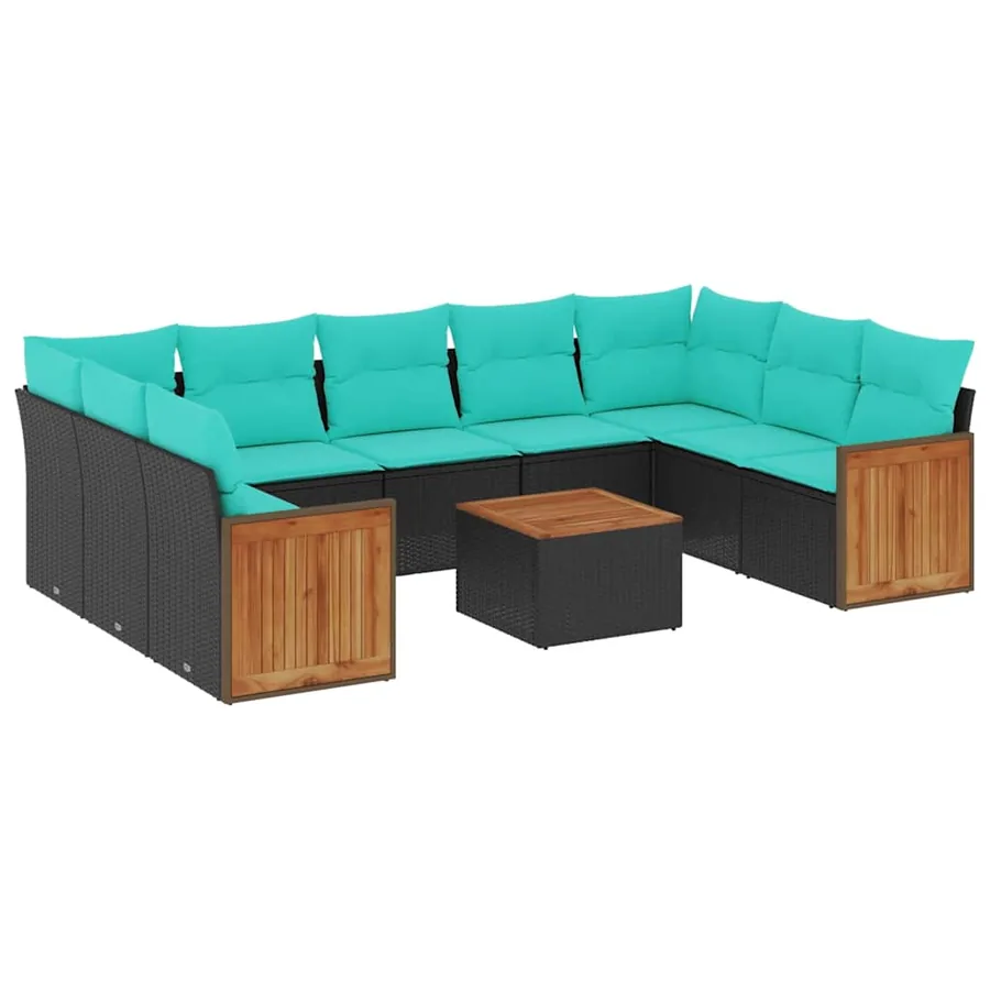 Ensemble de canapé de jardin 10 pcs avec coussins noir résine tressée - 2