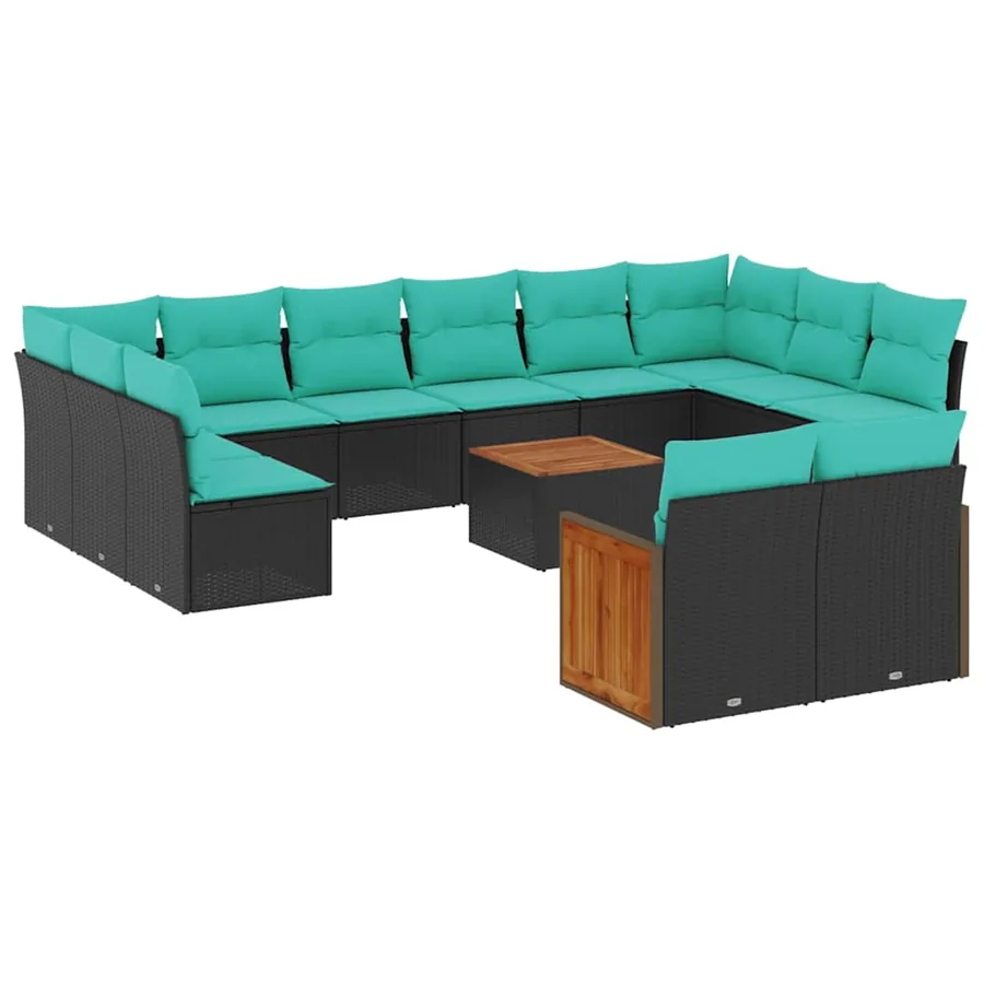 Ensemble de canapé de jardin 13 pcs avec coussins noir résine tressée - 2