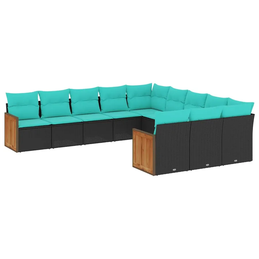 Salon de jardin 11 pcs avec coussins noir résine tressée - 2