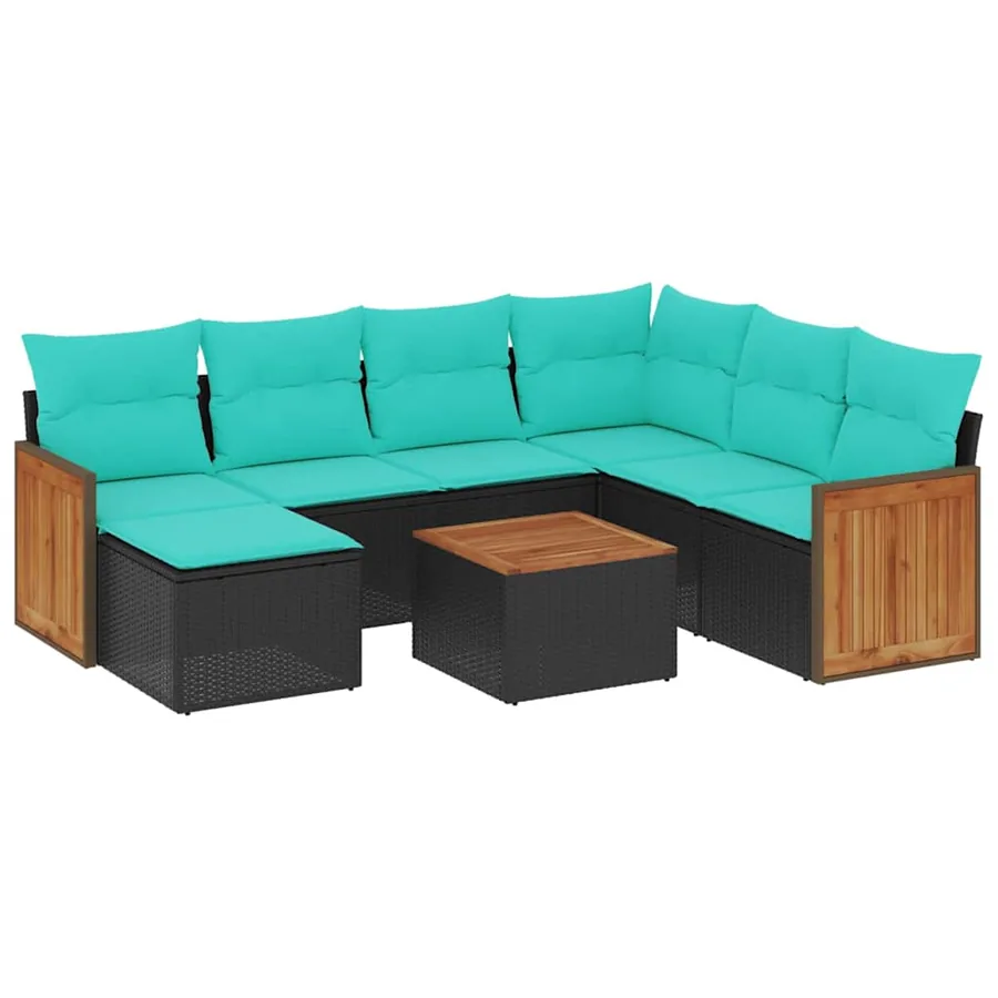 Ensemble de canapé de jardin 8 pcs avec coussins noir résine tressée - 2