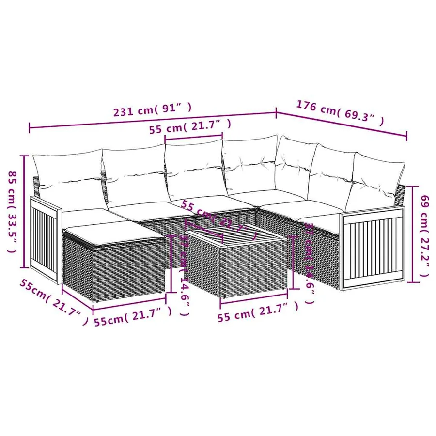 Ensemble de canapé de jardin 8 pcs avec coussins noir résine tressée - 9
