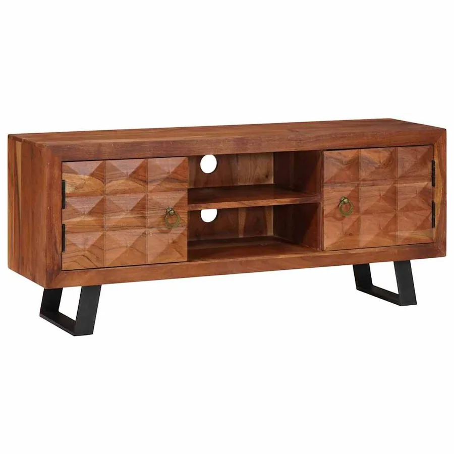 Meuble TV marron miel 112 x 30 x 48 cm Bois d'acacia massif - 2