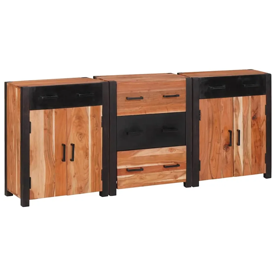 Buffet 3 pcs Marron 165 x 30 x 75 cm Bois d'Acacia Massif