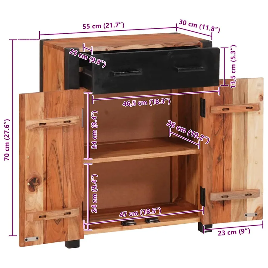 Buffet 3 pcs Marron 165 x 30 x 75 cm Bois d'Acacia Massif - 13