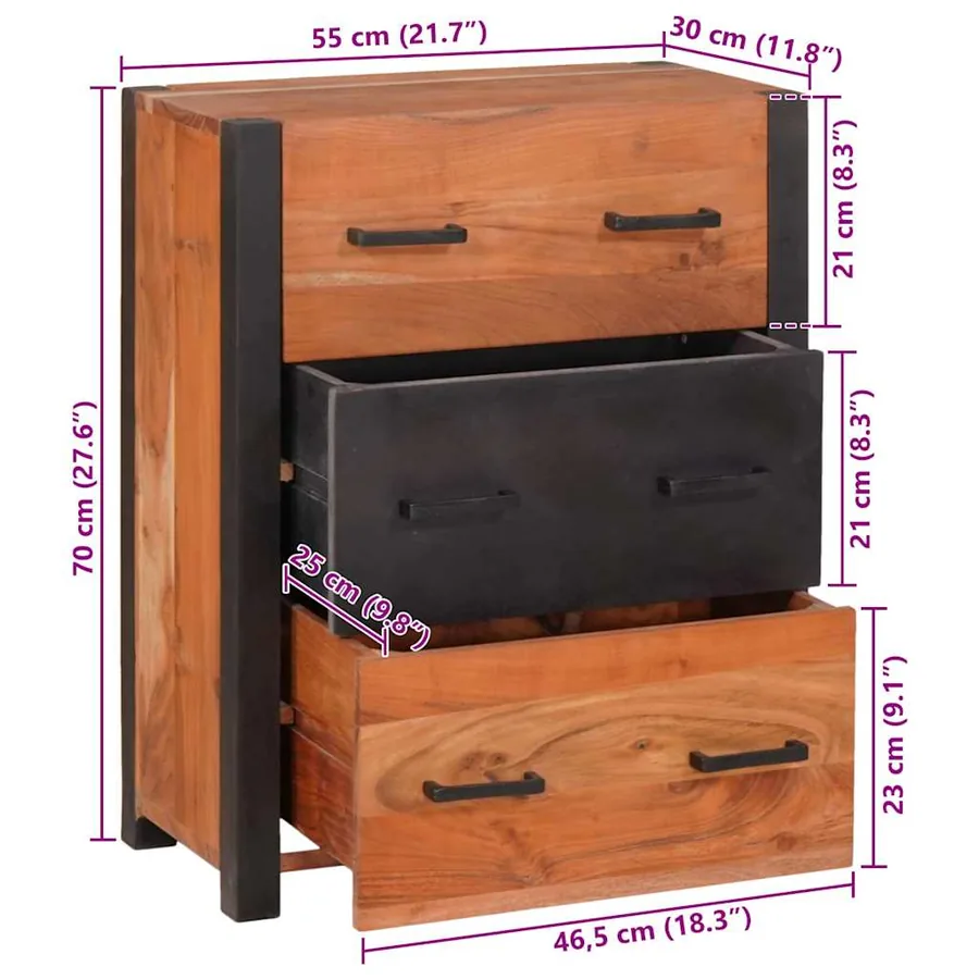 Buffet 3 pcs Marron 165 x 30 x 75 cm Bois d'Acacia Massif - 14
