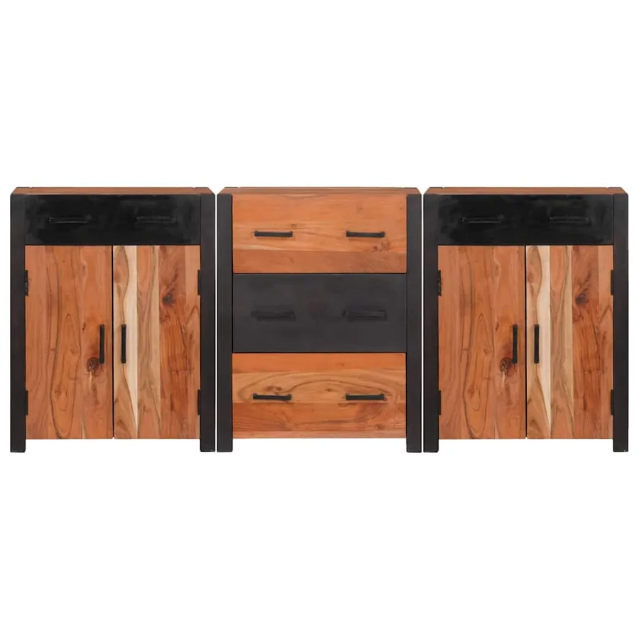 Buffet 3 pcs Marron 165 x 30 x 75 cm Bois d'Acacia Massif - 6