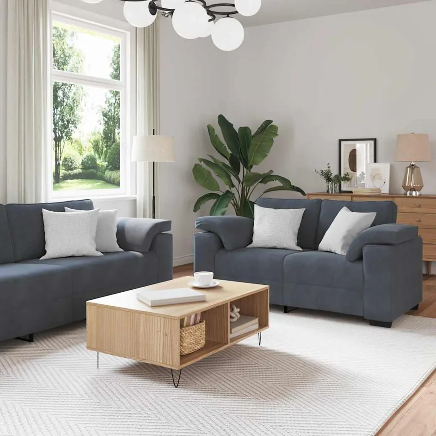 Ensemble canapé 2 pcs avec coussins velours gris foncé