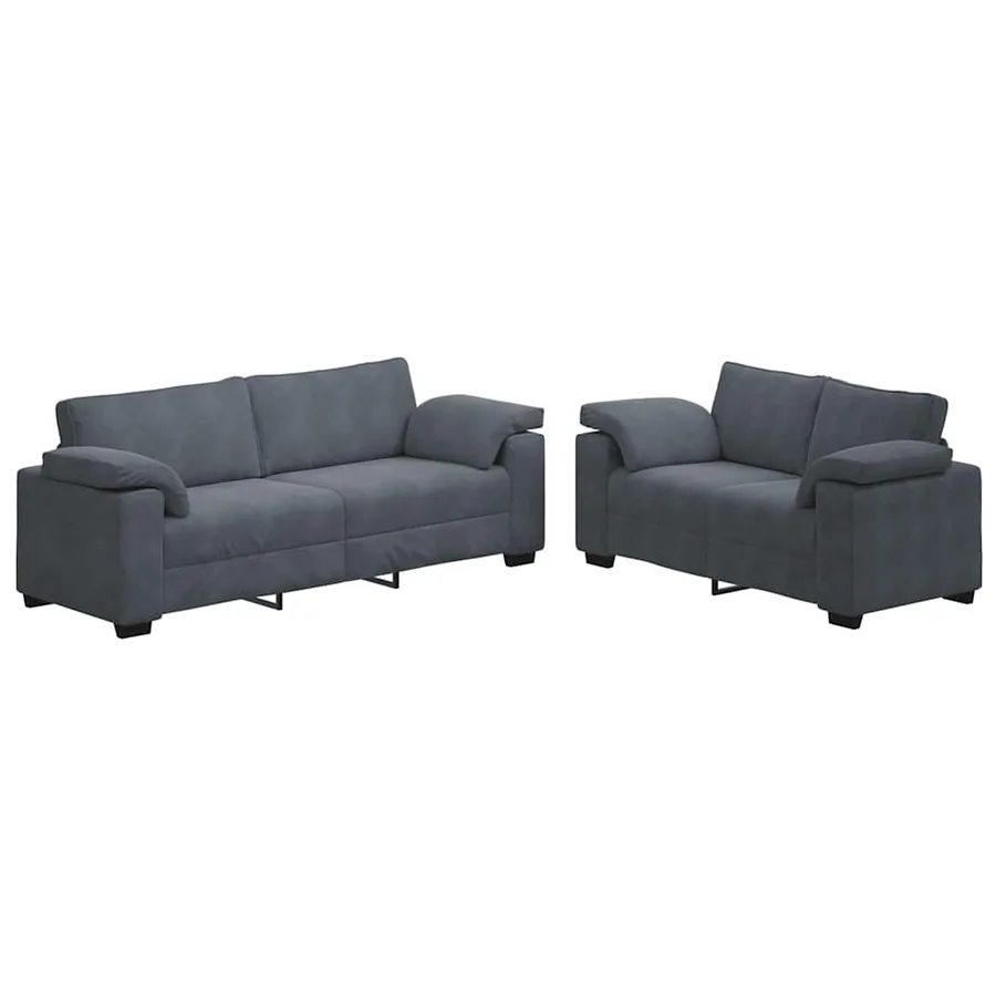 Ensemble canapé 2 pcs avec coussins velours gris foncé - 2