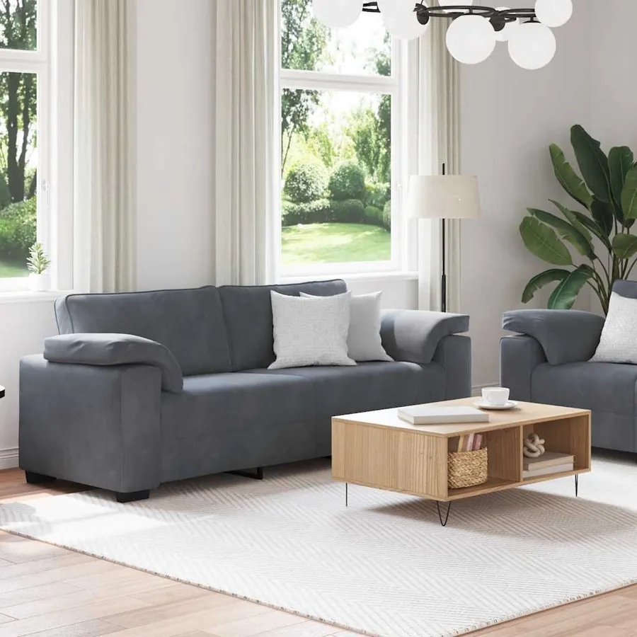 Ensemble canapé 2 pcs avec coussins velours gris foncé - 3
