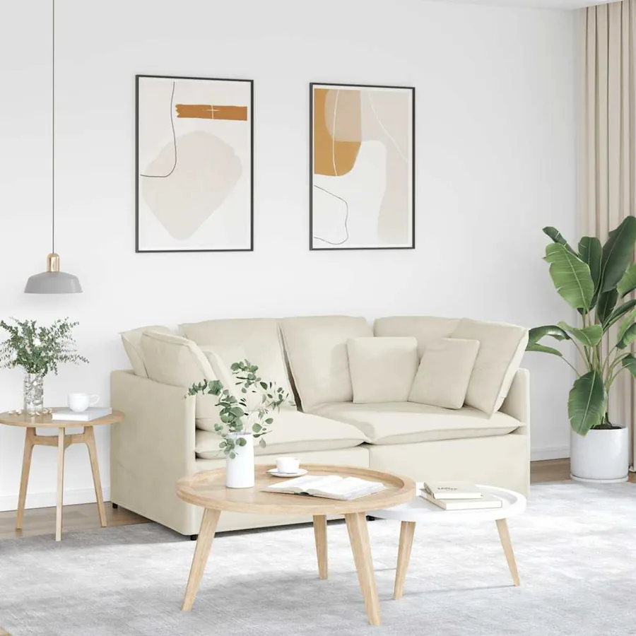 Canapé modulable avec coussins velours crème