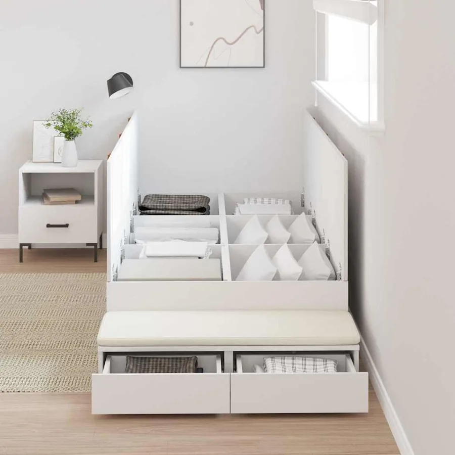 Cadre de lit avec rangement Blanc 90 cm Bois d'ingénierie - 4