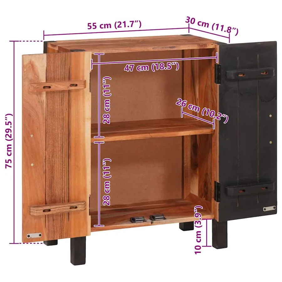 Buffet Marron 55 x 30 x 75 cm Bois d'Acacia Massif - 13