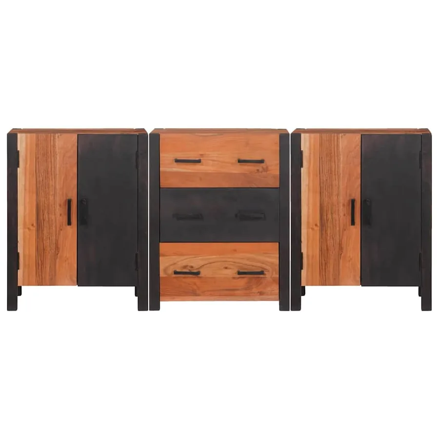 Buffet 3 pcs Marron 55 x 30 x 75 cm Bois d'Acacia Massif - 6