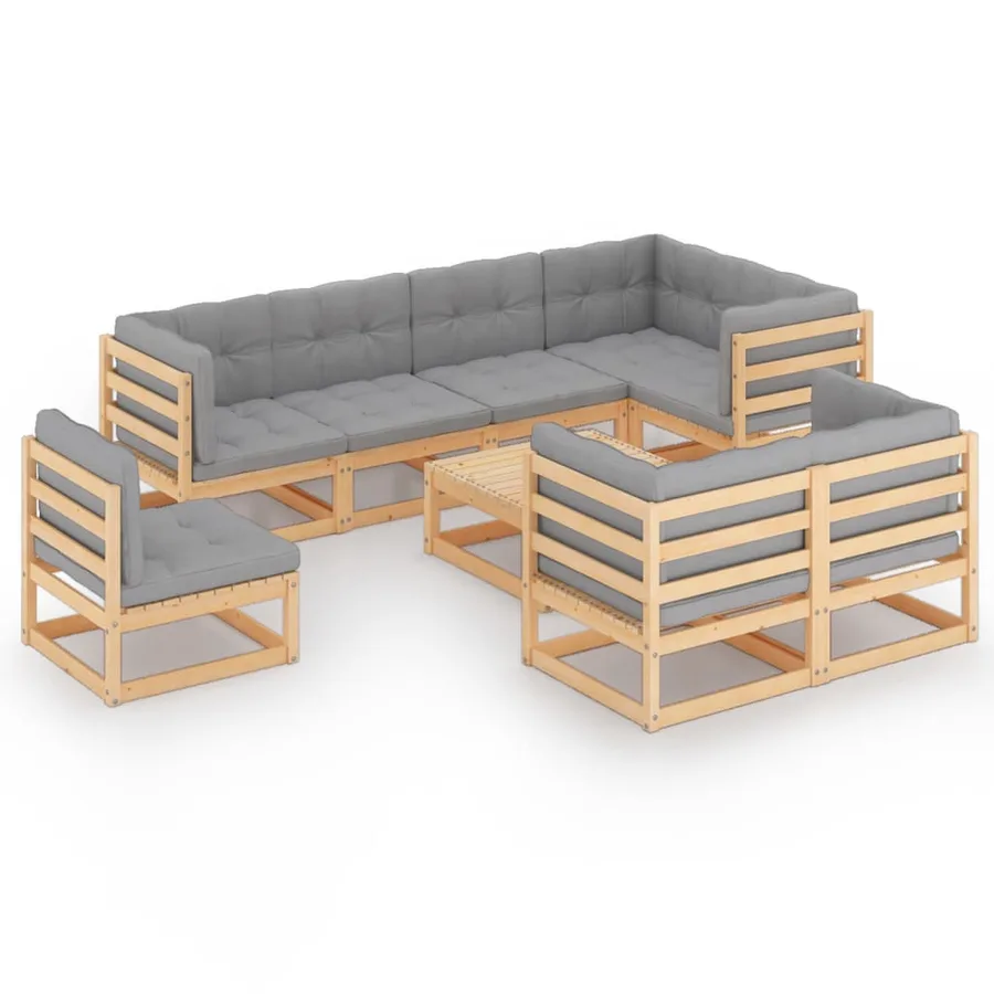 Salon de jardin 9 pcs avec coussins Bois de pin massif - 2