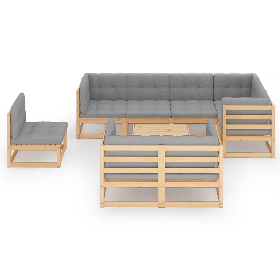 Salon de jardin 9 pcs avec coussins Bois de pin massif - 3