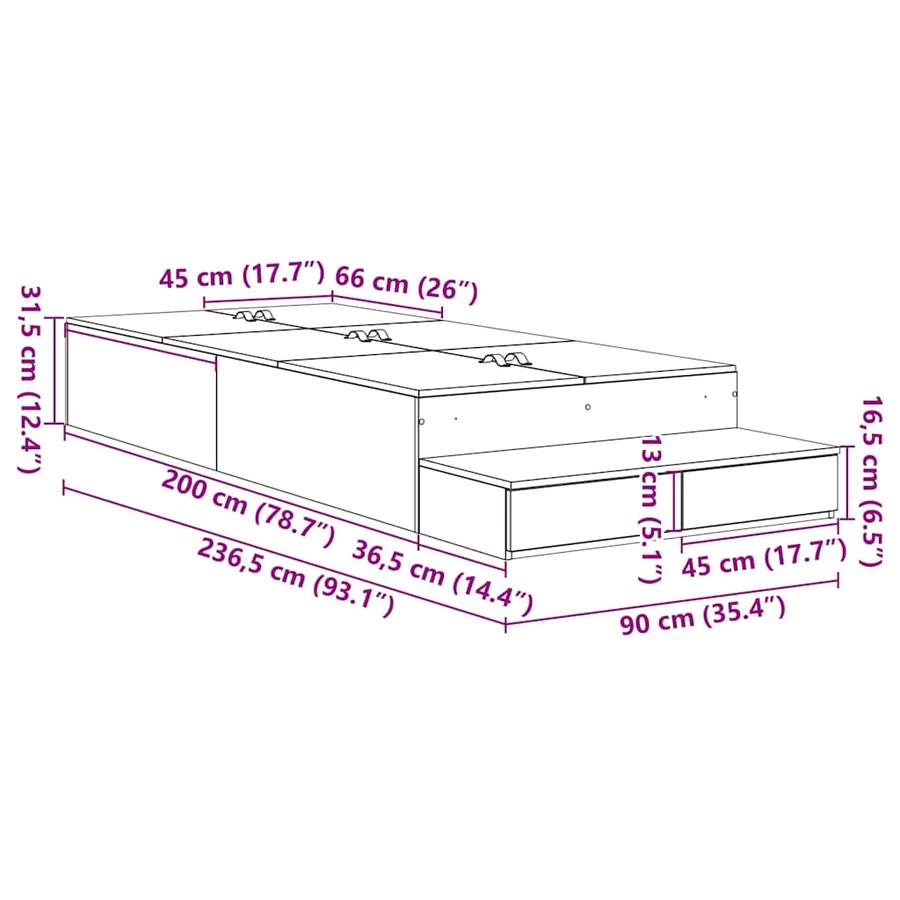 Cadre de lit avec rangement avec tiroir Chêne Sonoma 90 cm - 16