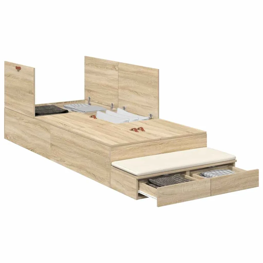 Cadre de lit avec rangement avec tiroir Chêne Sonoma 90 cm - 3